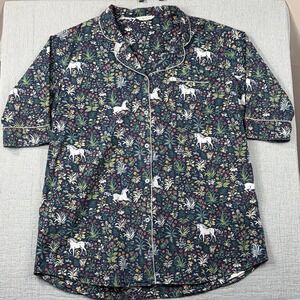 Print Fresh Pajama Top Women 2XL Unicorn Garden Cotton Long Sleeve Button